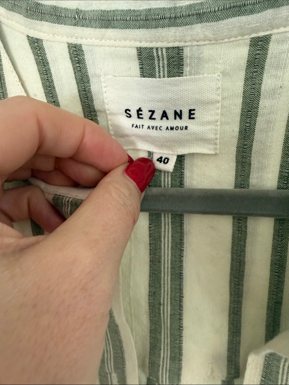 Sezane Striped Linen Short-Sleeve Mini Dress in Green and Cream FR 40 US8 - Picture 2 of 10